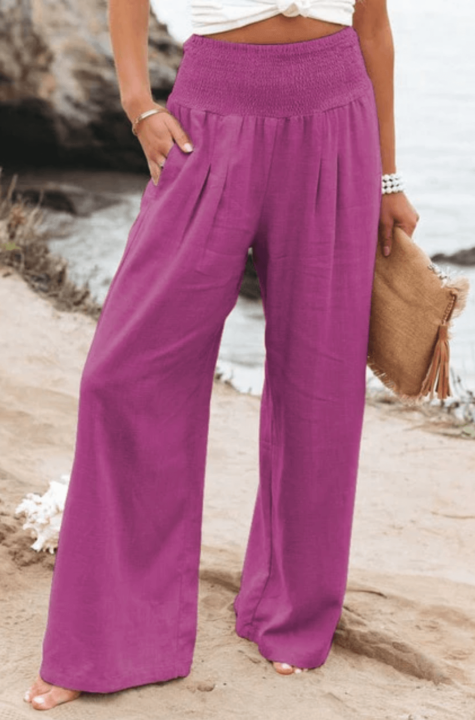 Luna | Pantalon en Lin et Coton à Taille Haute